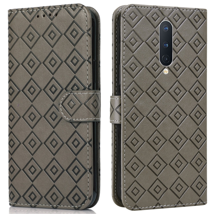 For OnePlus 8 Pro Embossed Big Small Concentric Squares Pattern Horizontal Flip Leather Case with Card Slot & Holder & Wallet