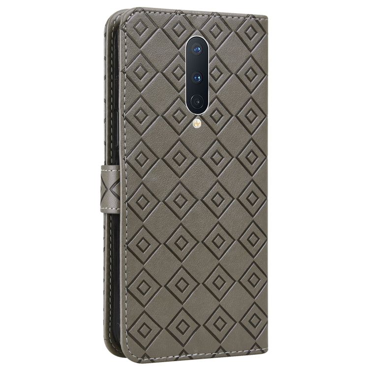 For OnePlus 8 Pro Embossed Big Small Concentric Squares Pattern Horizontal Flip Leather Case with Card Slot & Holder & Wallet