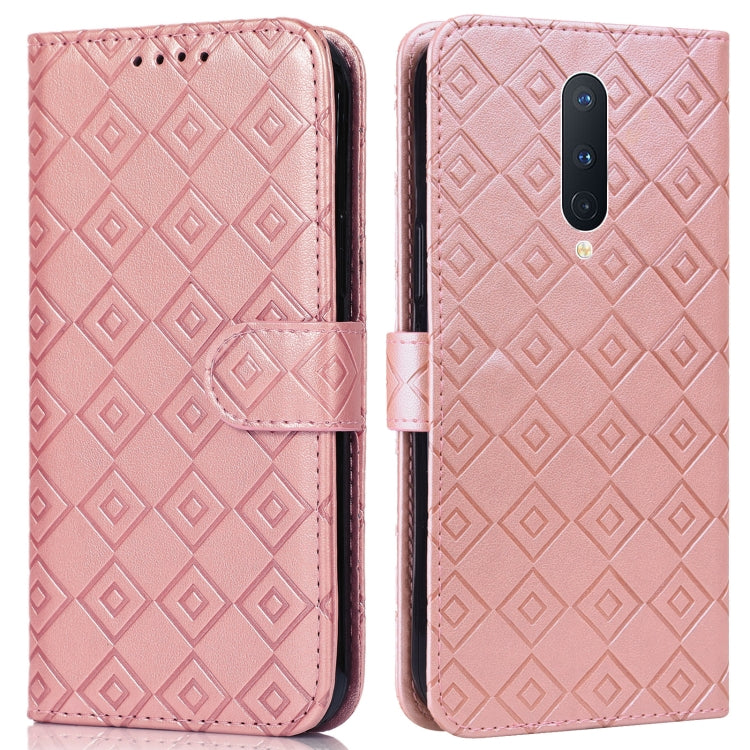 For OnePlus 8 Pro Embossed Big Small Concentric Squares Pattern Horizontal Flip Leather Case with Card Slot & Holder & Wallet