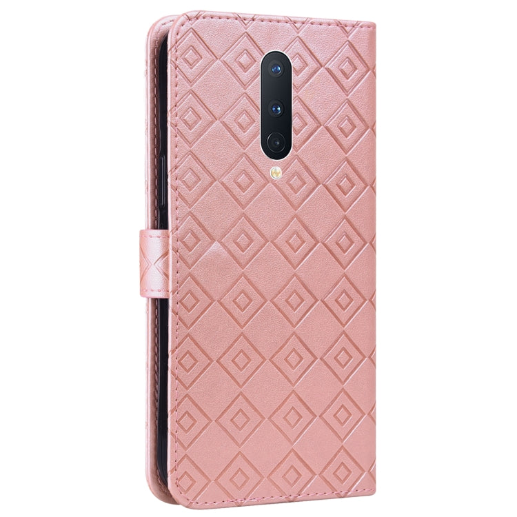 For OnePlus 8 Pro Embossed Big Small Concentric Squares Pattern Horizontal Flip Leather Case with Card Slot & Holder & Wallet