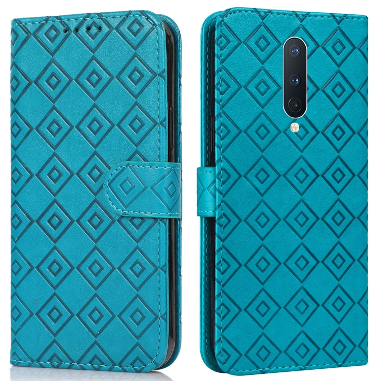 For OnePlus 8 Pro Embossed Big Small Concentric Squares Pattern Horizontal Flip Leather Case with Card Slot & Holder & Wallet