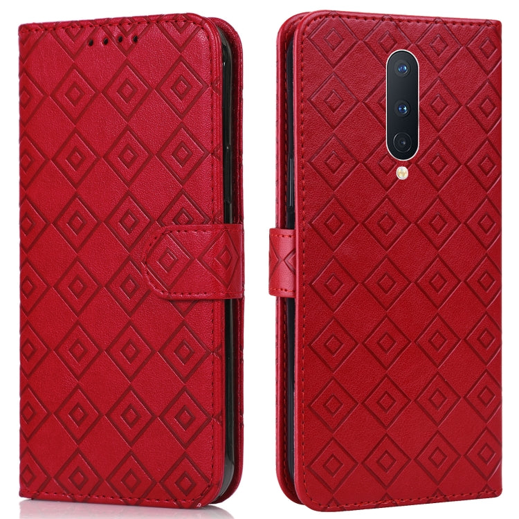 For OnePlus 8 Pro Embossed Big Small Concentric Squares Pattern Horizontal Flip Leather Case with Card Slot & Holder & Wallet