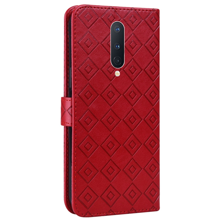 For OnePlus 8 Pro Embossed Big Small Concentric Squares Pattern Horizontal Flip Leather Case with Card Slot & Holder & Wallet