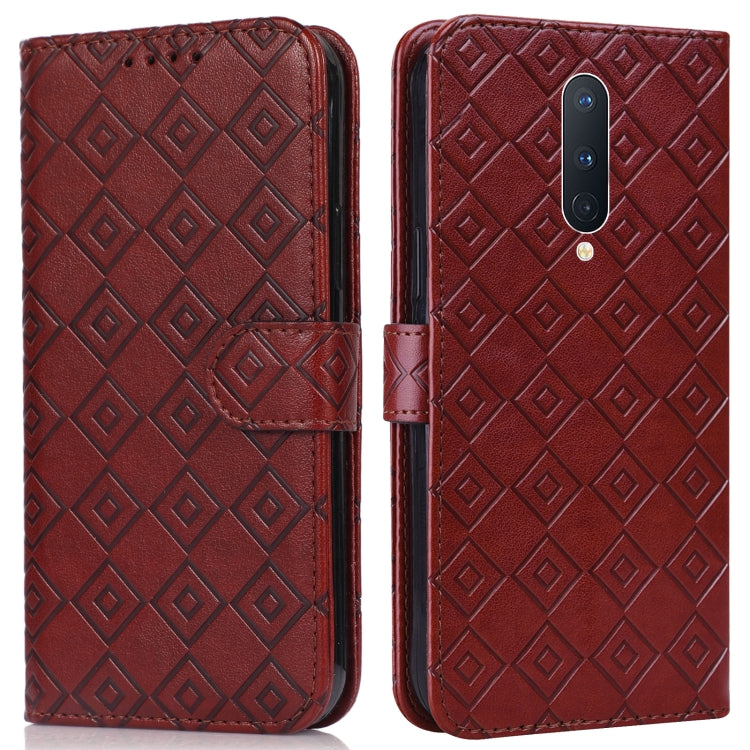 For OnePlus 8 Pro Embossed Big Small Concentric Squares Pattern Horizontal Flip Leather Case with Card Slot & Holder & Wallet