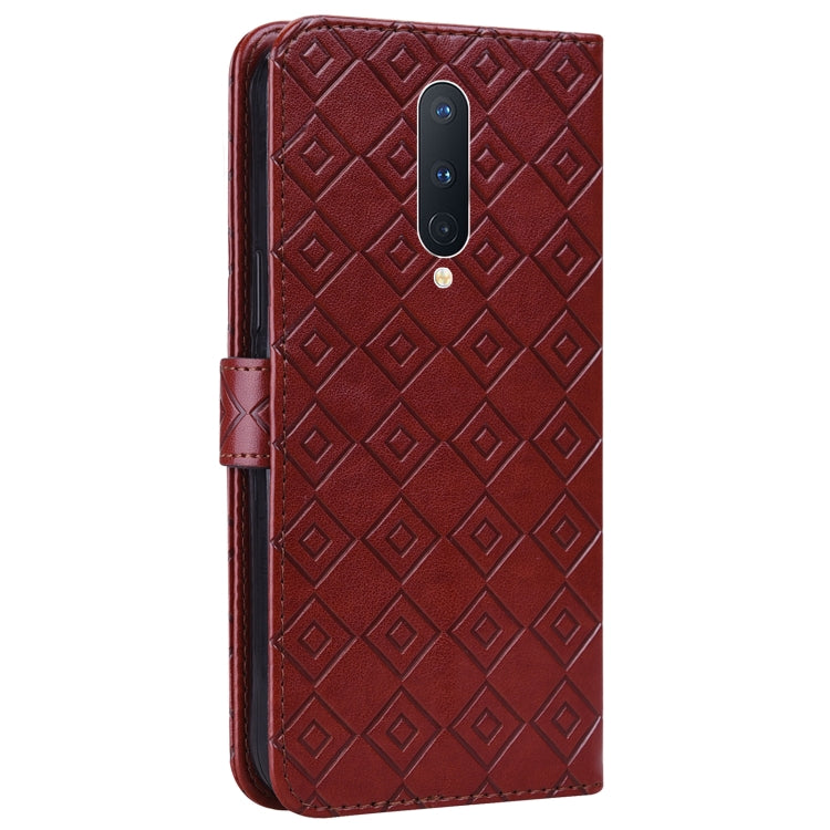 For OnePlus 8 Pro Embossed Big Small Concentric Squares Pattern Horizontal Flip Leather Case with Card Slot & Holder & Wallet