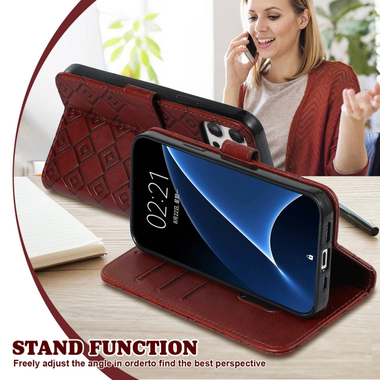 For OnePlus 8 Pro Embossed Big Small Concentric Squares Pattern Horizontal Flip Leather Case with Card Slot & Holder & Wallet
