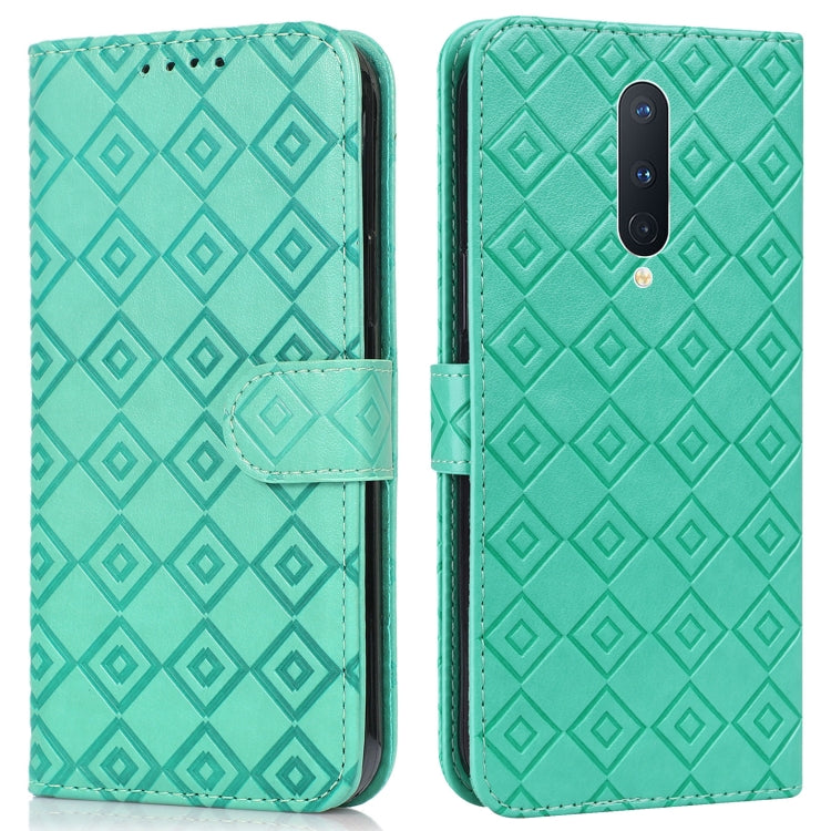 For OnePlus 8 Pro Embossed Big Small Concentric Squares Pattern Horizontal Flip Leather Case with Card Slot & Holder & Wallet