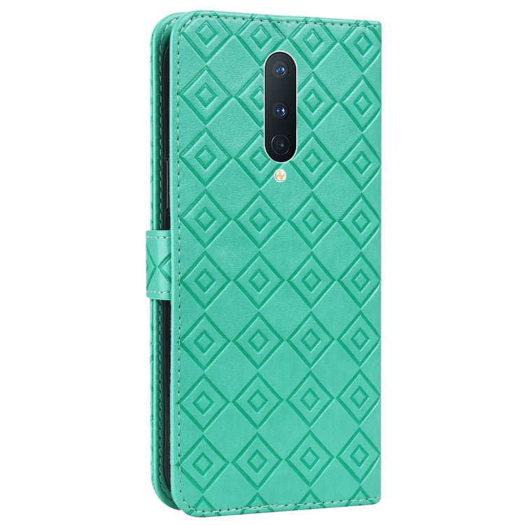 For OnePlus 8 Pro Embossed Big Small Concentric Squares Pattern Horizontal Flip Leather Case with Card Slot & Holder & Wallet