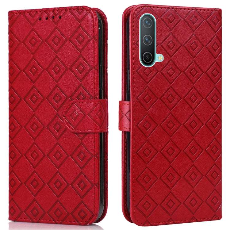 For OnePlus Nord CE 5G Embossed Big Small Concentric Squares Pattern Horizontal Flip Leather Case with Card Slot & Holder & Wallet