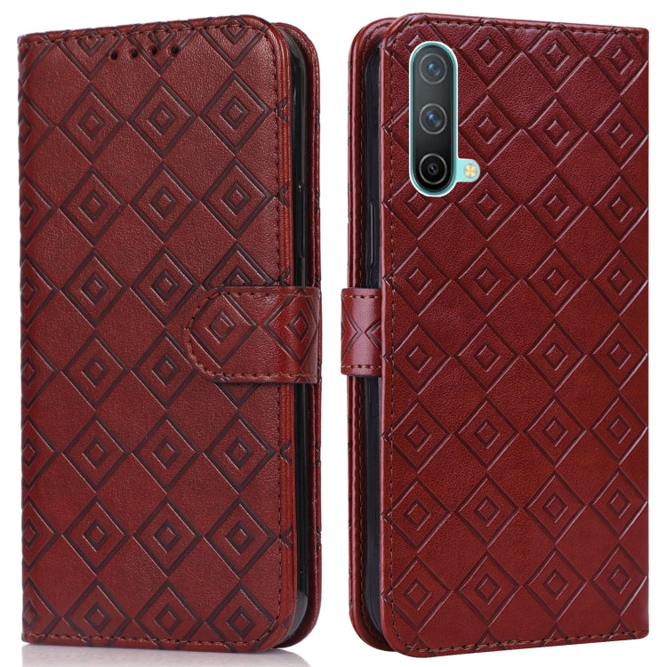 For OnePlus Nord CE 5G Embossed Big Small Concentric Squares Pattern Horizontal Flip Leather Case with Card Slot & Holder & Wallet