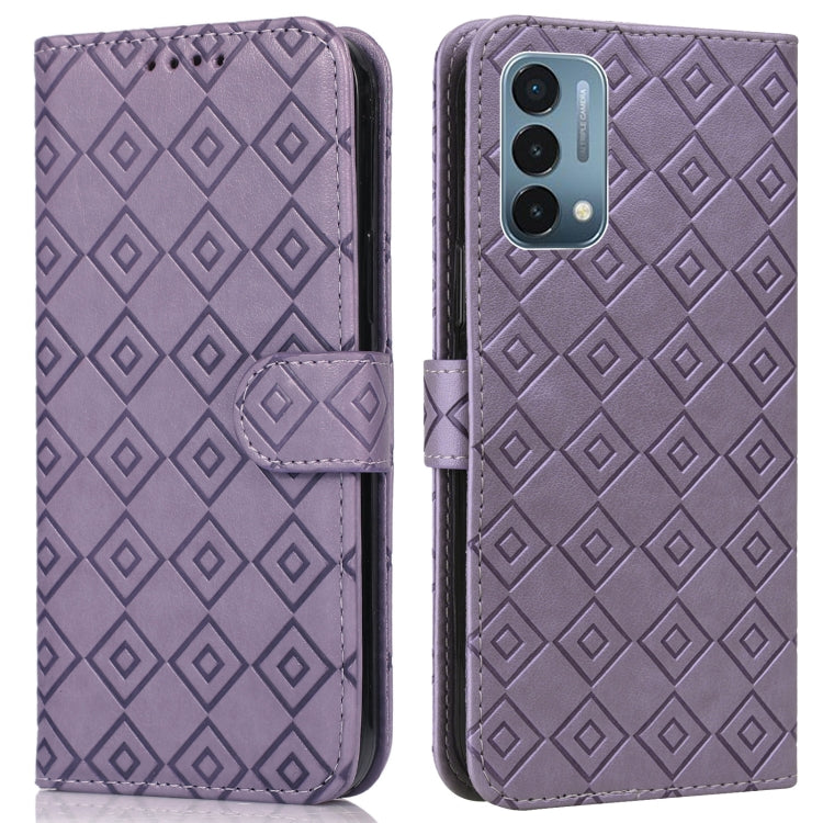 For OnePlus Nord N200 5G Embossed Big Small Concentric Squares Pattern Horizontal Flip Leather Case with Card Slot & Holder & Wallet