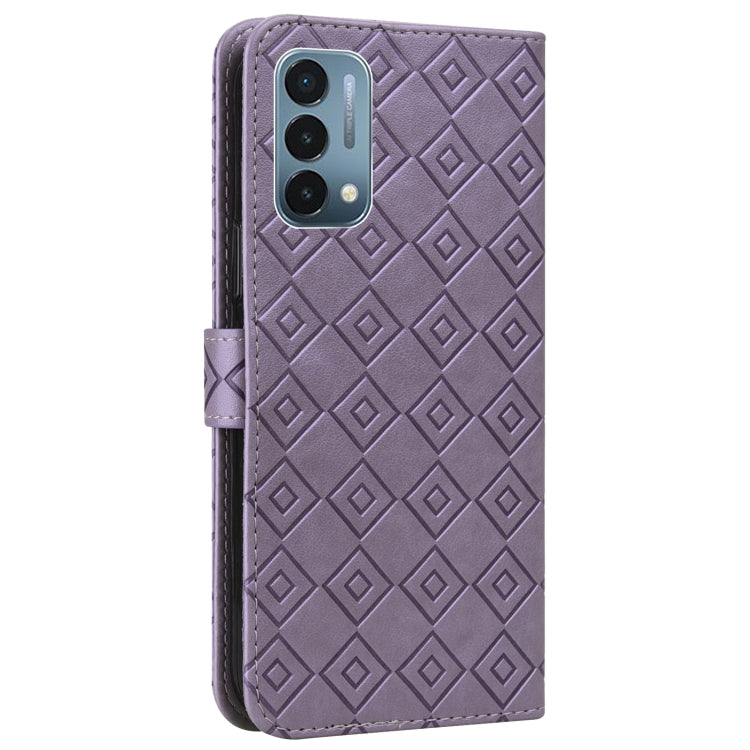 For OnePlus Nord N200 5G Embossed Big Small Concentric Squares Pattern Horizontal Flip Leather Case with Card Slot & Holder & Wallet