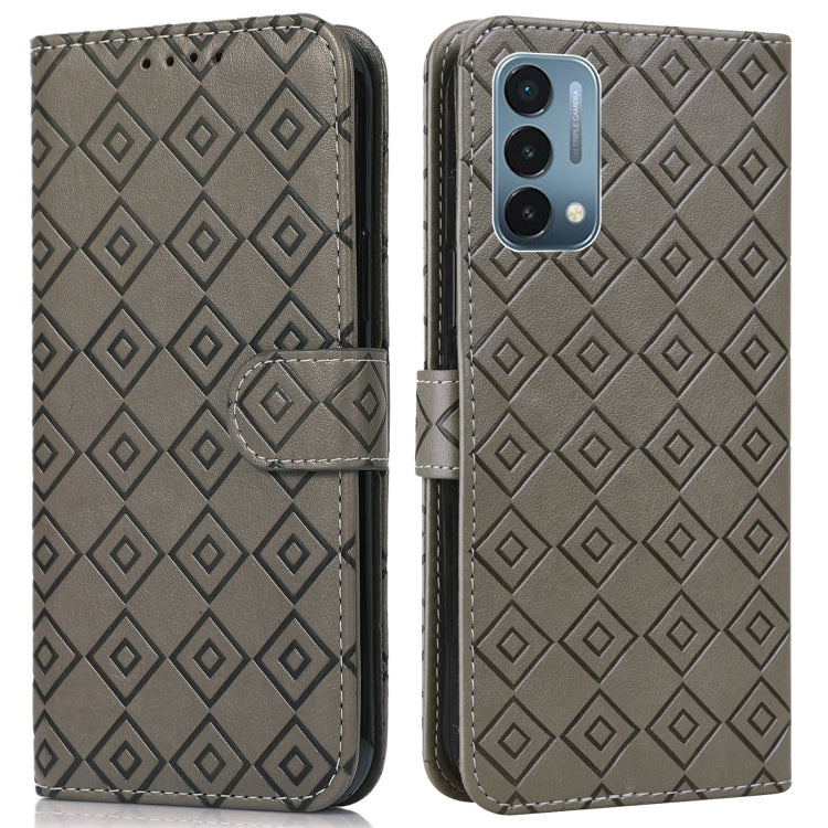 For OnePlus Nord N200 5G Embossed Big Small Concentric Squares Pattern Horizontal Flip Leather Case with Card Slot & Holder & Wallet