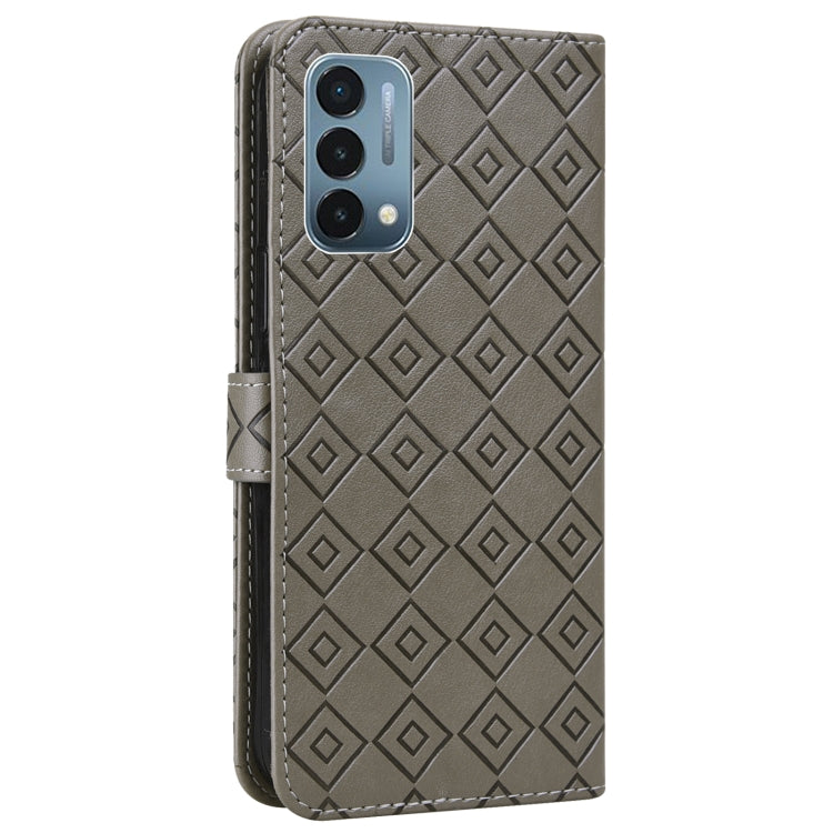 For OnePlus Nord N200 5G Embossed Big Small Concentric Squares Pattern Horizontal Flip Leather Case with Card Slot & Holder & Wallet