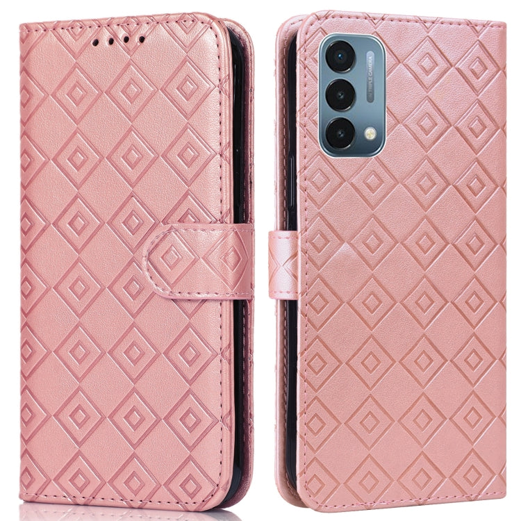For OnePlus Nord N200 5G Embossed Big Small Concentric Squares Pattern Horizontal Flip Leather Case with Card Slot & Holder & Wallet