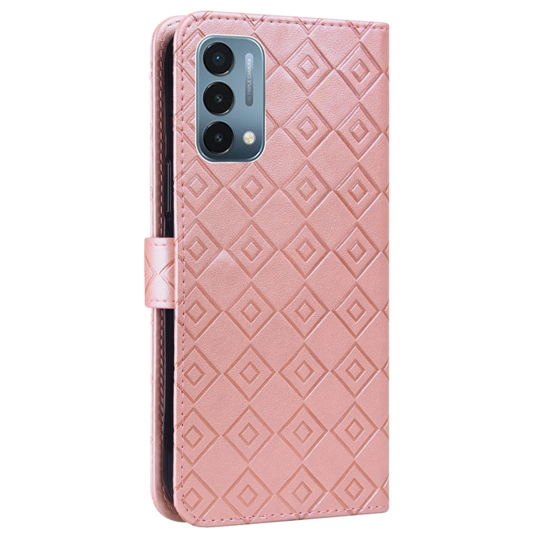 For OnePlus Nord N200 5G Embossed Big Small Concentric Squares Pattern Horizontal Flip Leather Case with Card Slot & Holder & Wallet