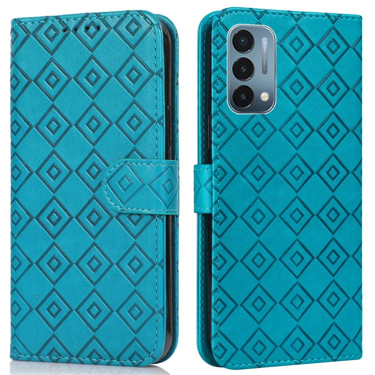 For OnePlus Nord N200 5G Embossed Big Small Concentric Squares Pattern Horizontal Flip Leather Case with Card Slot & Holder & Wallet
