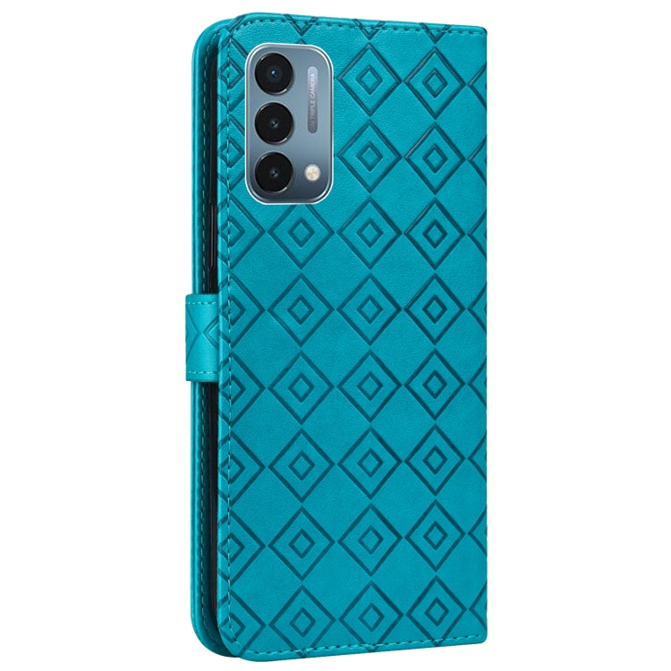 For OnePlus Nord N200 5G Embossed Big Small Concentric Squares Pattern Horizontal Flip Leather Case with Card Slot & Holder & Wallet