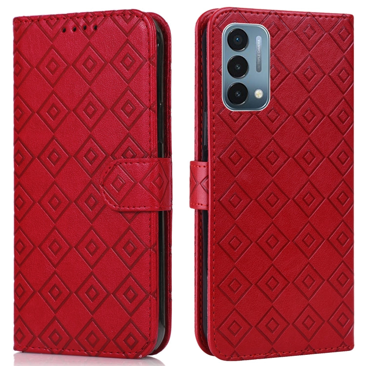 For OnePlus Nord N200 5G Embossed Big Small Concentric Squares Pattern Horizontal Flip Leather Case with Card Slot & Holder & Wallet