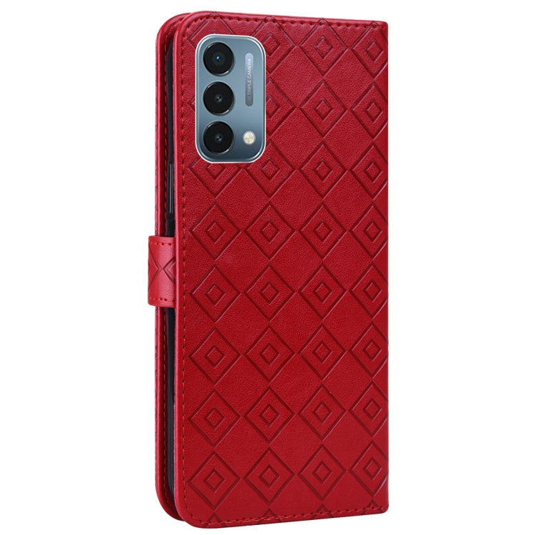 For OnePlus Nord N200 5G Embossed Big Small Concentric Squares Pattern Horizontal Flip Leather Case with Card Slot & Holder & Wallet