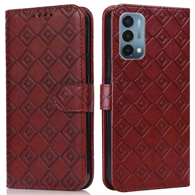 For OnePlus Nord N200 5G Embossed Big Small Concentric Squares Pattern Horizontal Flip Leather Case with Card Slot & Holder & Wallet