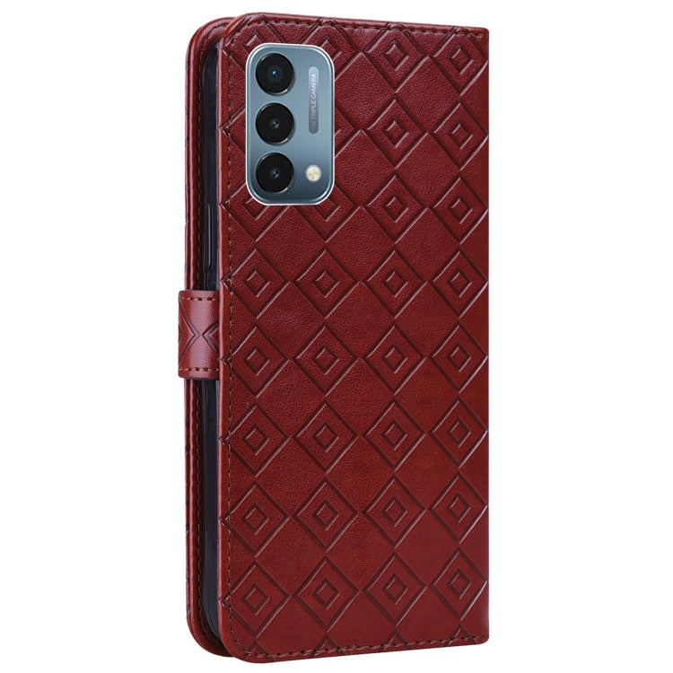For OnePlus Nord N200 5G Embossed Big Small Concentric Squares Pattern Horizontal Flip Leather Case with Card Slot & Holder & Wallet