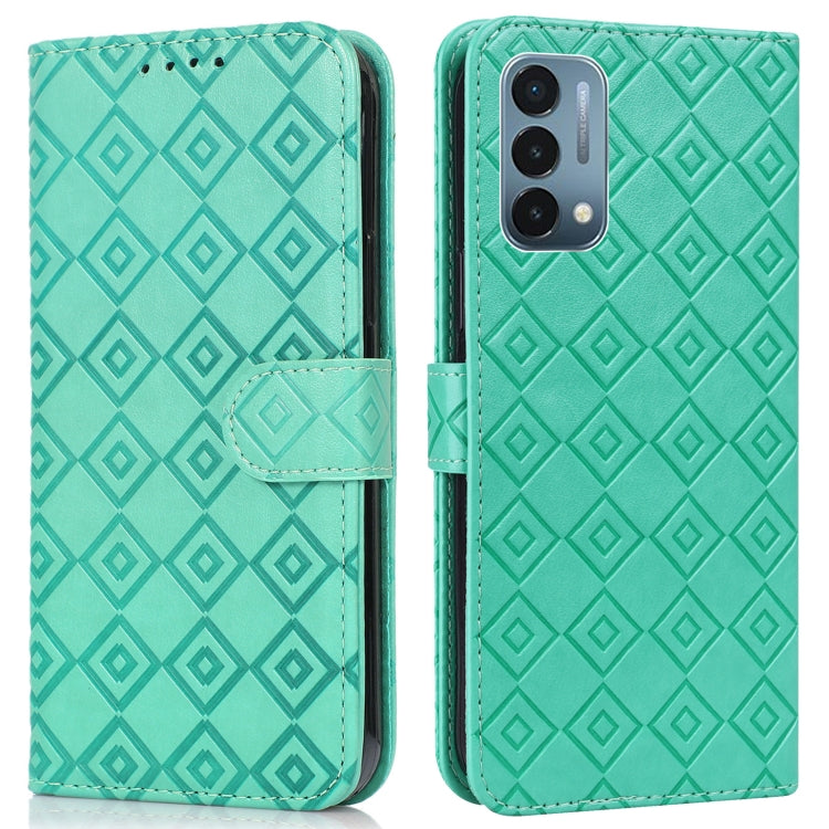 For OnePlus Nord N200 5G Embossed Big Small Concentric Squares Pattern Horizontal Flip Leather Case with Card Slot & Holder & Wallet