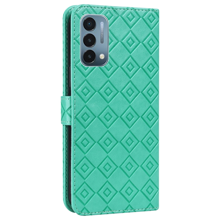 For OnePlus Nord N200 5G Embossed Big Small Concentric Squares Pattern Horizontal Flip Leather Case with Card Slot & Holder & Wallet