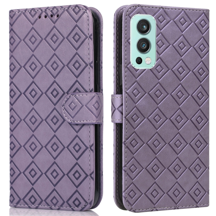 For OnePlus Nord 2 5G Embossed Big Small Concentric Squares Pattern Horizontal Flip Leather Case with Card Slot & Holder & Wallet