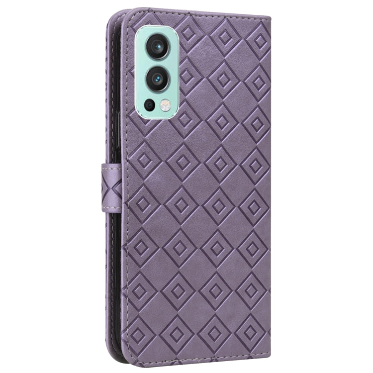 For OnePlus Nord 2 5G Embossed Big Small Concentric Squares Pattern Horizontal Flip Leather Case with Card Slot & Holder & Wallet