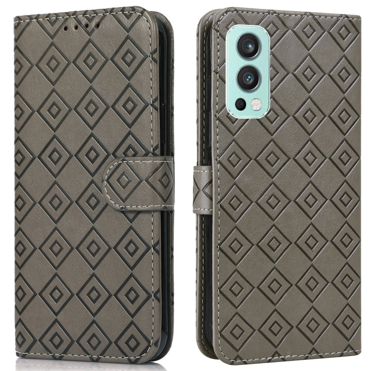 For OnePlus Nord 2 5G Embossed Big Small Concentric Squares Pattern Horizontal Flip Leather Case with Card Slot & Holder & Wallet