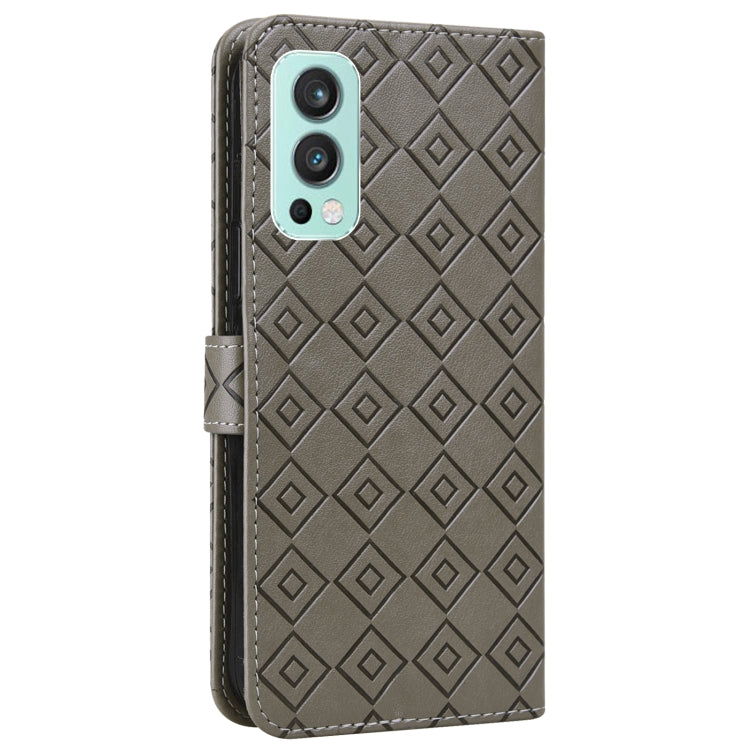 For OnePlus Nord 2 5G Embossed Big Small Concentric Squares Pattern Horizontal Flip Leather Case with Card Slot & Holder & Wallet