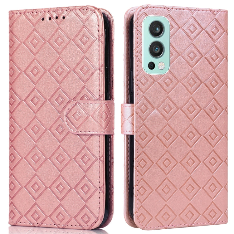 For OnePlus Nord 2 5G Embossed Big Small Concentric Squares Pattern Horizontal Flip Leather Case with Card Slot & Holder & Wallet