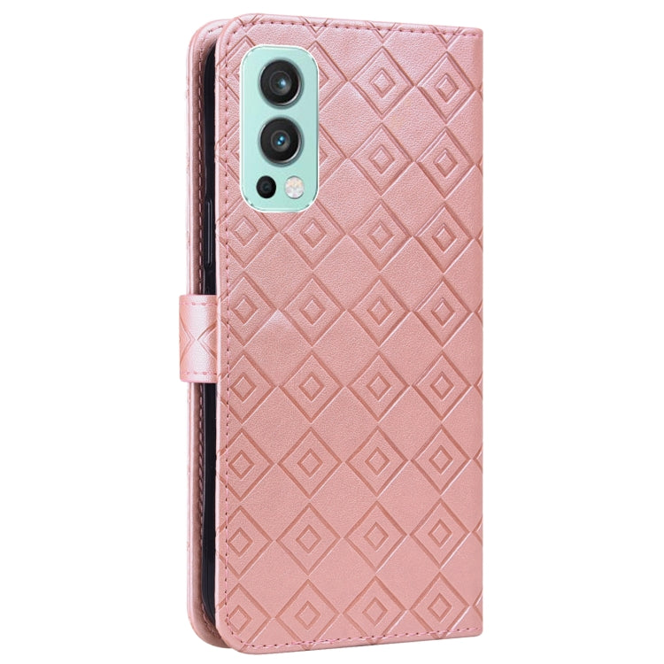 For OnePlus Nord 2 5G Embossed Big Small Concentric Squares Pattern Horizontal Flip Leather Case with Card Slot & Holder & Wallet