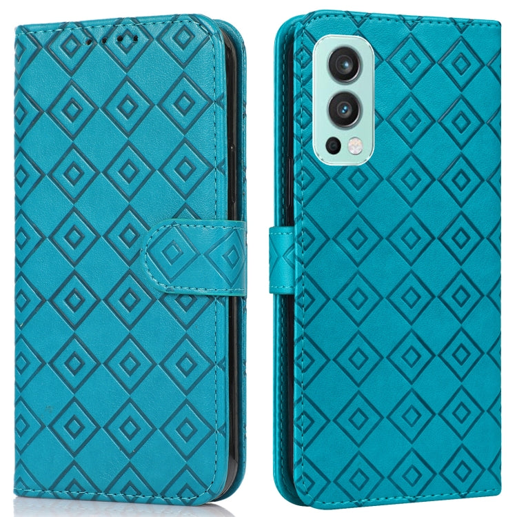 For OnePlus Nord 2 5G Embossed Big Small Concentric Squares Pattern Horizontal Flip Leather Case with Card Slot & Holder & Wallet