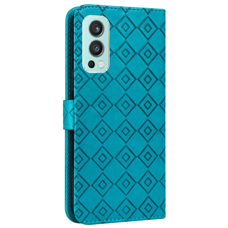 For OnePlus Nord 2 5G Embossed Big Small Concentric Squares Pattern Horizontal Flip Leather Case with Card Slot & Holder & Wallet