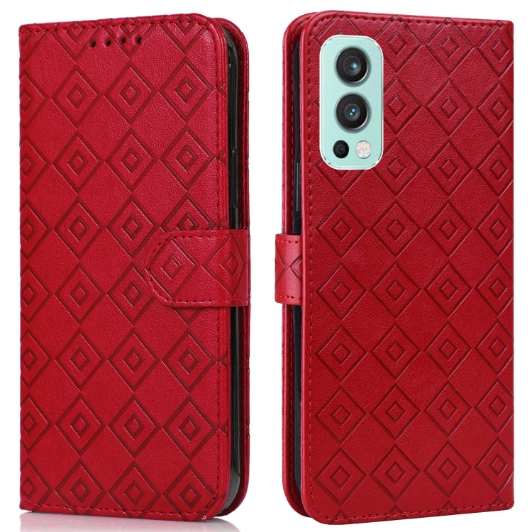 For OnePlus Nord 2 5G Embossed Big Small Concentric Squares Pattern Horizontal Flip Leather Case with Card Slot & Holder & Wallet