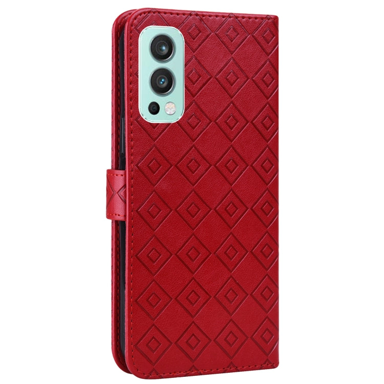 For OnePlus Nord 2 5G Embossed Big Small Concentric Squares Pattern Horizontal Flip Leather Case with Card Slot & Holder & Wallet