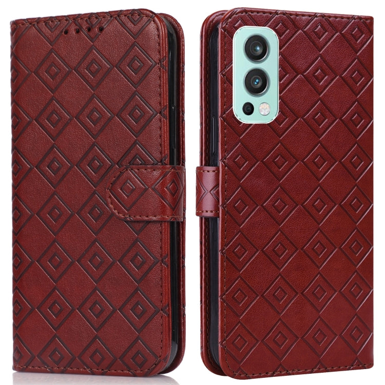For OnePlus Nord 2 5G Embossed Big Small Concentric Squares Pattern Horizontal Flip Leather Case with Card Slot & Holder & Wallet