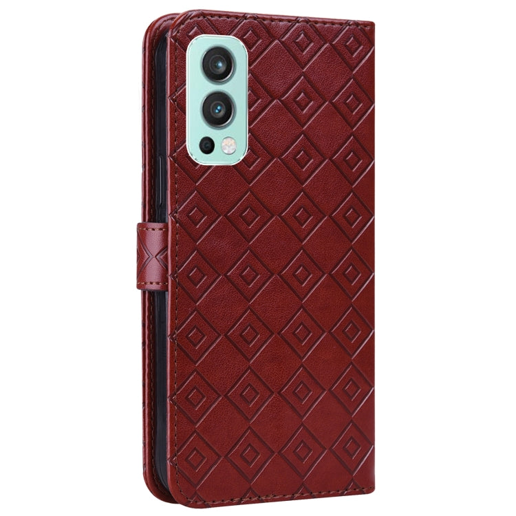 For OnePlus Nord 2 5G Embossed Big Small Concentric Squares Pattern Horizontal Flip Leather Case with Card Slot & Holder & Wallet