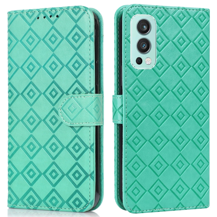 For OnePlus Nord 2 5G Embossed Big Small Concentric Squares Pattern Horizontal Flip Leather Case with Card Slot & Holder & Wallet