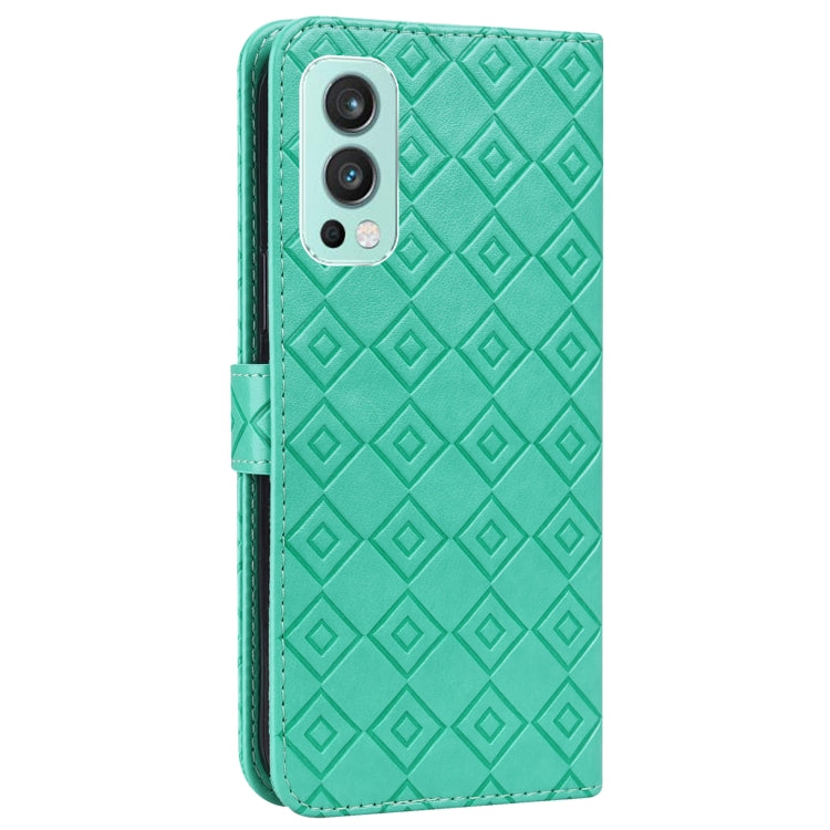 For OnePlus Nord 2 5G Embossed Big Small Concentric Squares Pattern Horizontal Flip Leather Case with Card Slot & Holder & Wallet