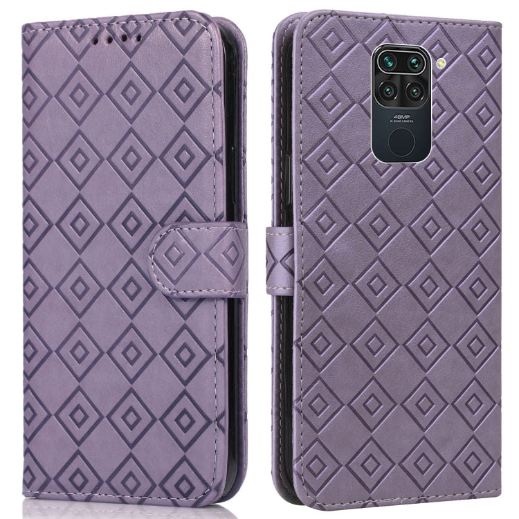 For Xiaomi Redmi Note 9 Embossed Big Small Concentric Squares Pattern Horizontal Flip Leather Case with Card Slot & Holder & Wallet