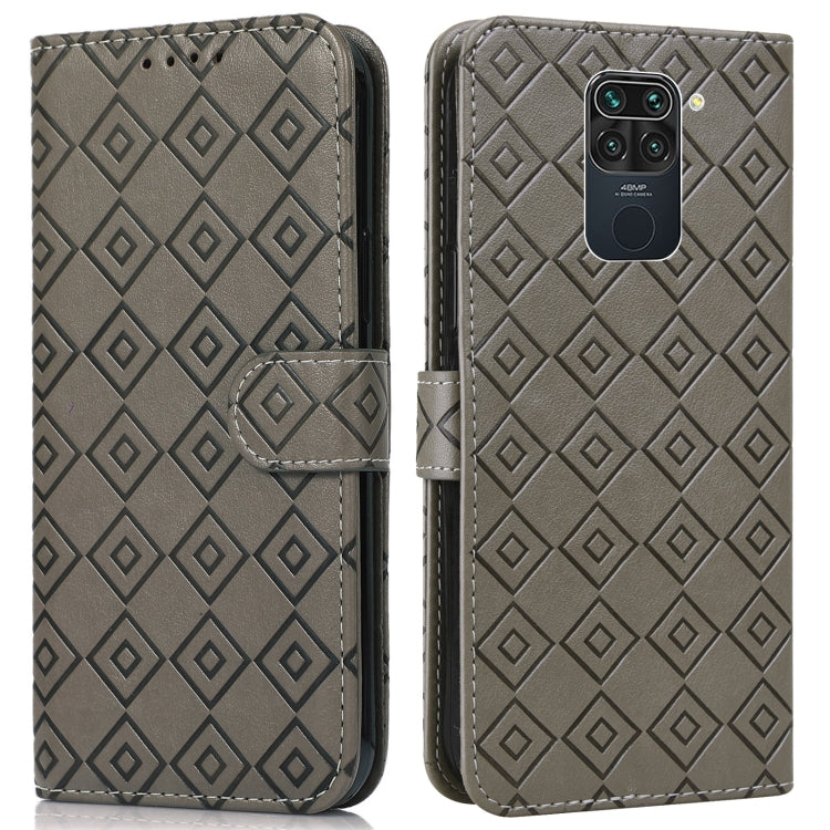 For Xiaomi Redmi Note 9 Embossed Big Small Concentric Squares Pattern Horizontal Flip Leather Case with Card Slot & Holder & Wallet