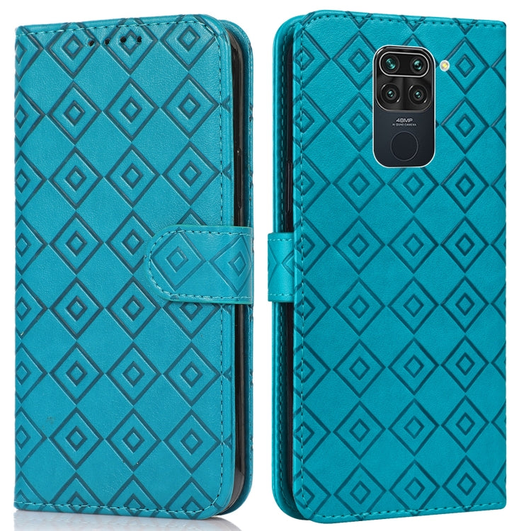 For Xiaomi Redmi Note 9 Embossed Big Small Concentric Squares Pattern Horizontal Flip Leather Case with Card Slot & Holder & Wallet