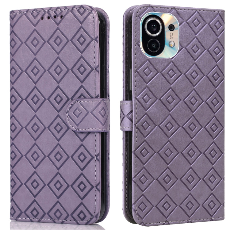 For Xiaomi Mi 11 Embossed Big Small Concentric Squares Pattern Horizontal Flip Leather Case with Card Slot & Holder & Wallet