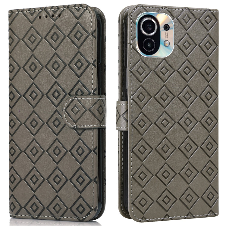 For Xiaomi Mi 11 Embossed Big Small Concentric Squares Pattern Horizontal Flip Leather Case with Card Slot & Holder & Wallet