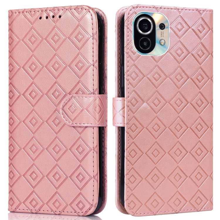 For Xiaomi Mi 11 Embossed Big Small Concentric Squares Pattern Horizontal Flip Leather Case with Card Slot & Holder & Wallet