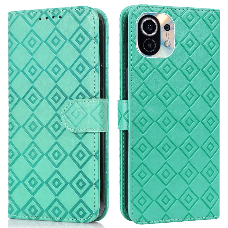 For Xiaomi Mi 11 Embossed Big Small Concentric Squares Pattern Horizontal Flip Leather Case with Card Slot & Holder & Wallet