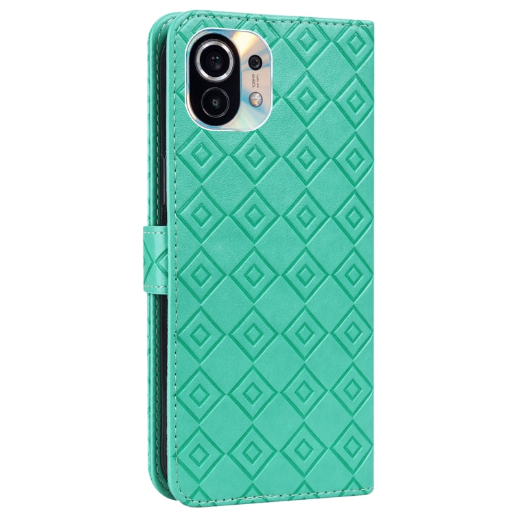 For Xiaomi Mi 11 Embossed Big Small Concentric Squares Pattern Horizontal Flip Leather Case with Card Slot & Holder & Wallet